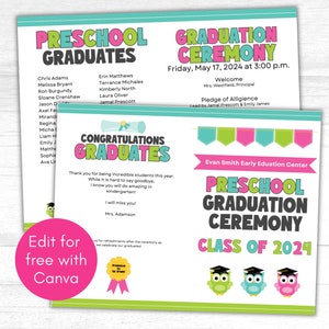 Preschool Graduation Program Template, Graduation Program for Preschool, Editable PreK Graduation Program, Instant Download