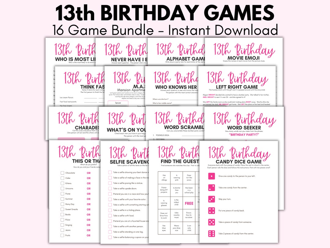 13th Birthday Party Games, 13 Year Old Party Games, Thirteenth Birthday