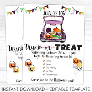 Editable Trunk or Treat Flyer, Trunk or Treat Invitation, Harvest Festival, Community Halloween Event, Halloween Invitation, School Event