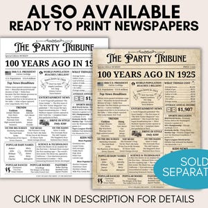 1925 Birthday Poster, 100th Birthday Newspaper, 1925 Newspaper Sign ...