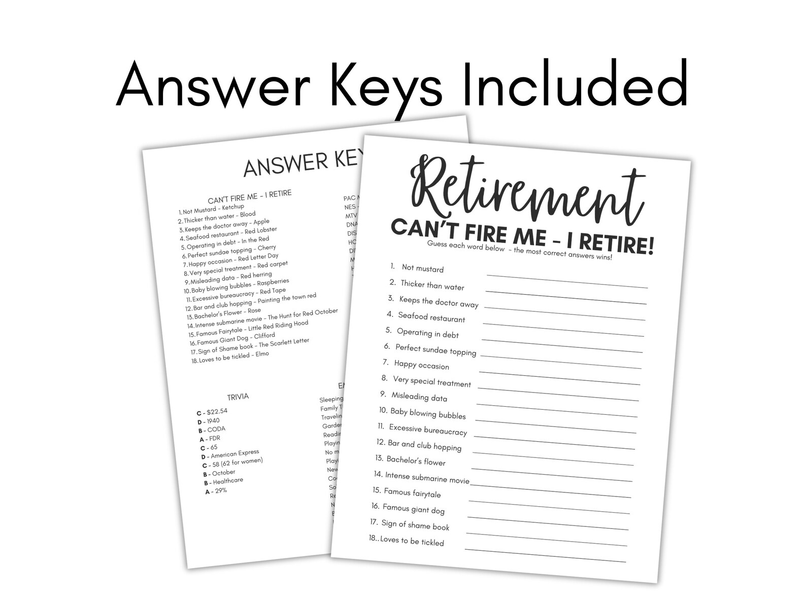 Retirement Party Games, Retirement Game Bundle, Retirement Office Party ...