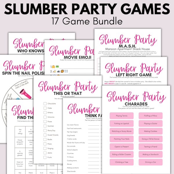 Slumber Party Games, Sleepover games, Pajama Party, Tween Party Games, Teen Party Games, Teen Sleepover games, Girl Sleepover Games,