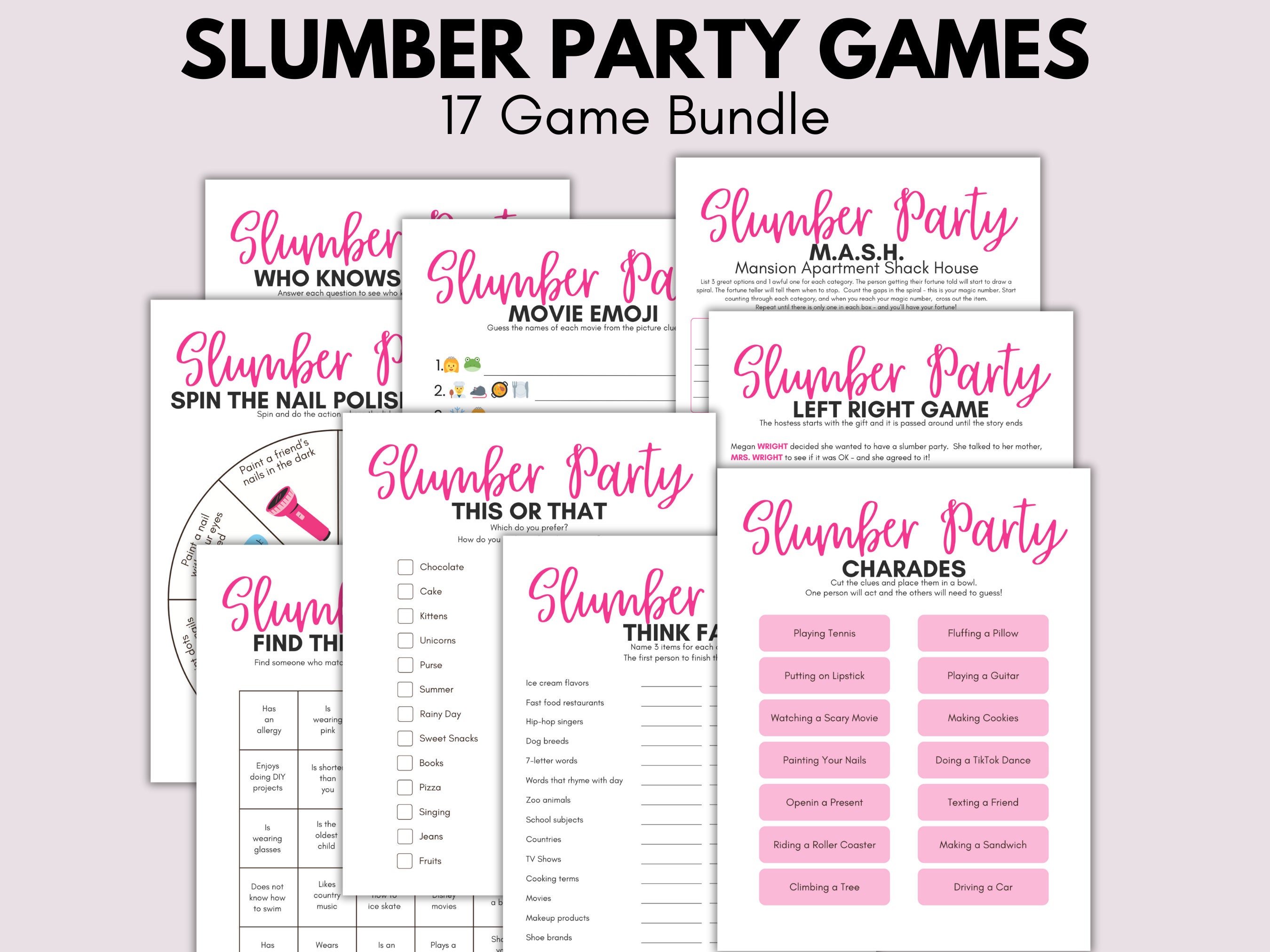 Slumber Games Slumber Party Games, Sleepover Games, Pajama Party, Tween Party Games ...