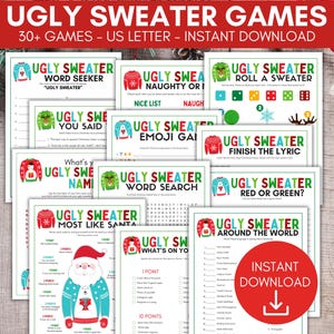 Ugly Sweater Party Games Bundle, Ugly Sweater Games, Ugly Sweater Day Activities, Ugly Christmas Sweater Party, Holiday Office Party