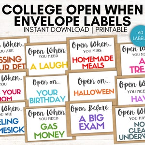 Open When Envelopes for College, Open When Letters, College Going Away Gift, Open When Labels, Open When Cards for College, College Care