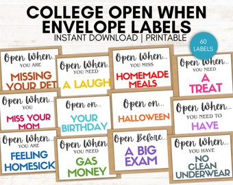 Open When Envelopes for College, Open When Letters, College Going Away Gift, Open When Labels, Open When Cards for College, College Care