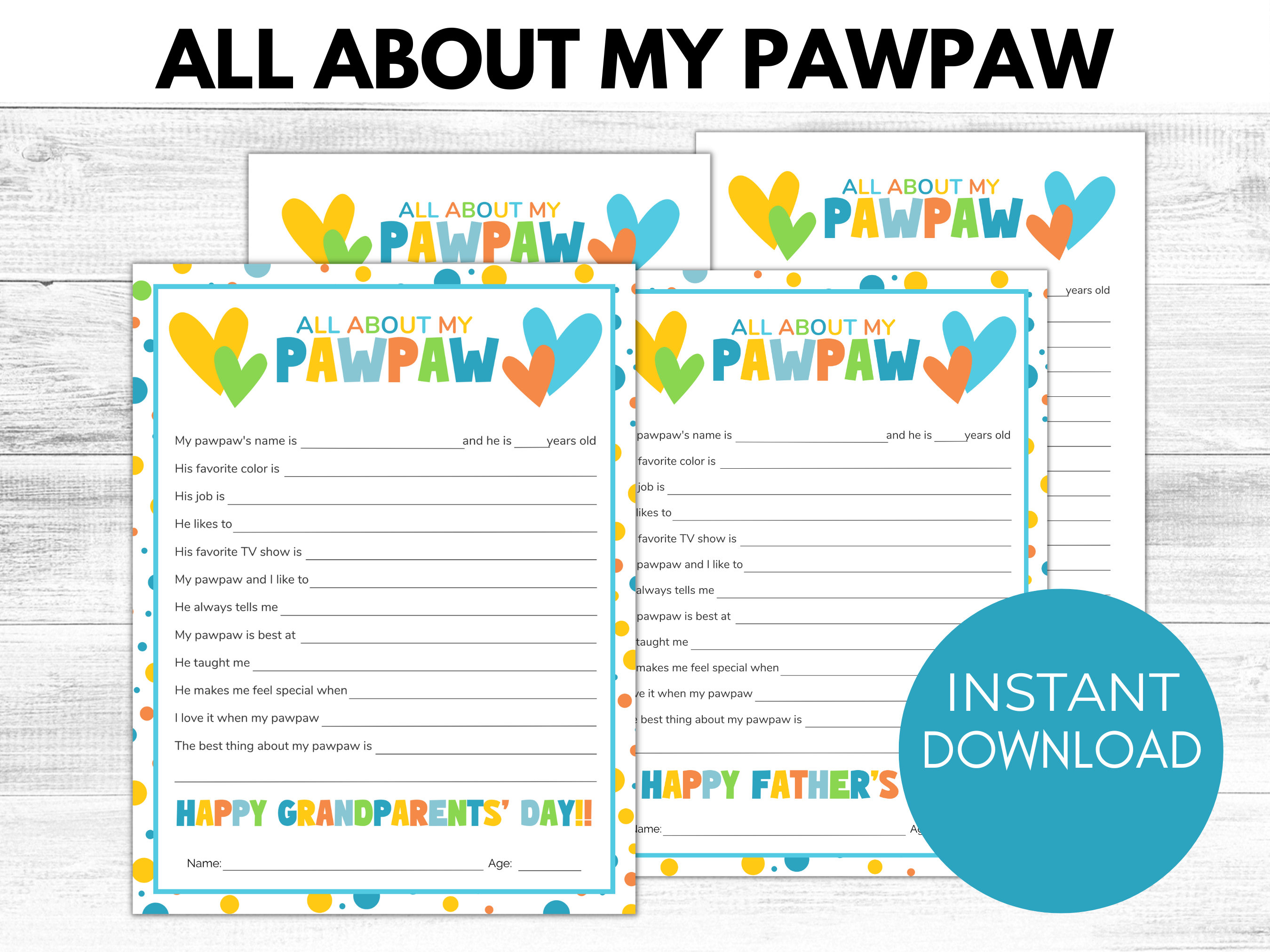 All About My Pawpaw Printable Grandpa Father's Day Gift - Etsy