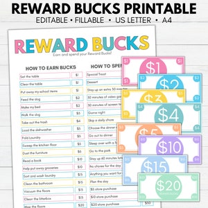Editable Reward Bucks Printable, Chore Bucks, Printable Mom Bucks, Reward System for Kids, Good Behavior Bucks, Play Money, Allowance