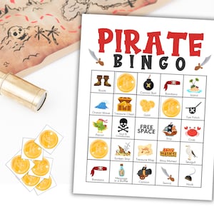 Pirate Bingo, 50 Printable Pirate Bingo Cards, Pirate Birthday Party ...