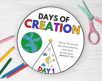 Days of Creation Coloring Wheel, Printable Bible Activity, Watercolor ...