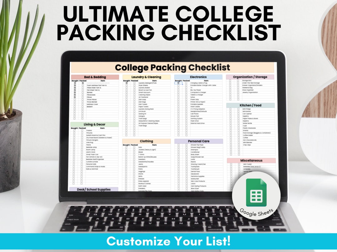 College Packing List, College Dorm Essentials List, Google Sheets ...