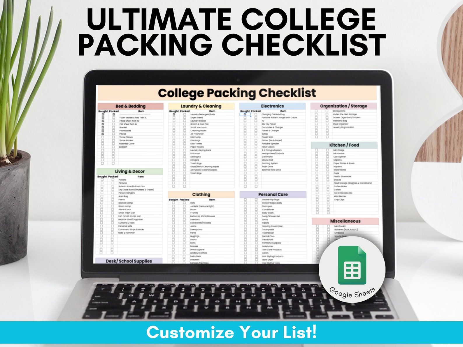College Packing List, College Dorm Essentials List, Google Sheets ...