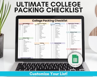 Lista de equipaje para la universidad, Lista de artículos esenciales para la residencia universitaria, Hojas de cálculo de Google, Planificador estudiantil, Regreso a clases, Lista de verificación para la residencia universitaria, Equipaje para la residencia universitaria