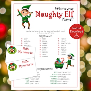 What&#39;s Your Naughty Elf Name Game, Elf Party Game, Ugly Sweater Game, Christmas Game, Christmas Name Generator, Elf Game, Adult Game