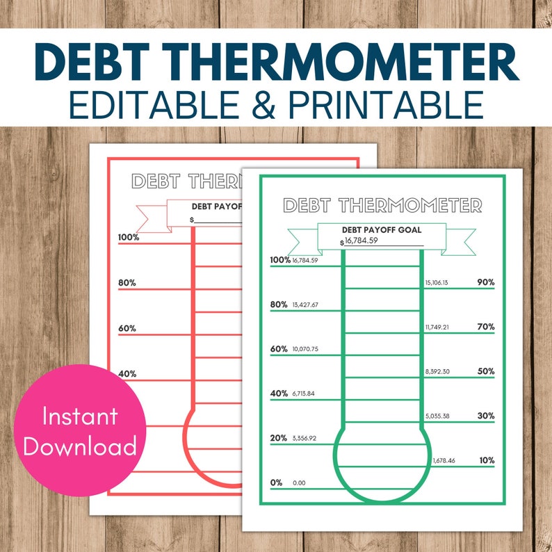 Printable Debt Thermometer Debt Payoff Tracker Printable - Etsy