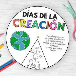 Spanish Days of Creation, Christian Sunday School Lesson, Bible Lesson, Genesis Bible Activity, Days of Creation Coloring Page, Bible Craft