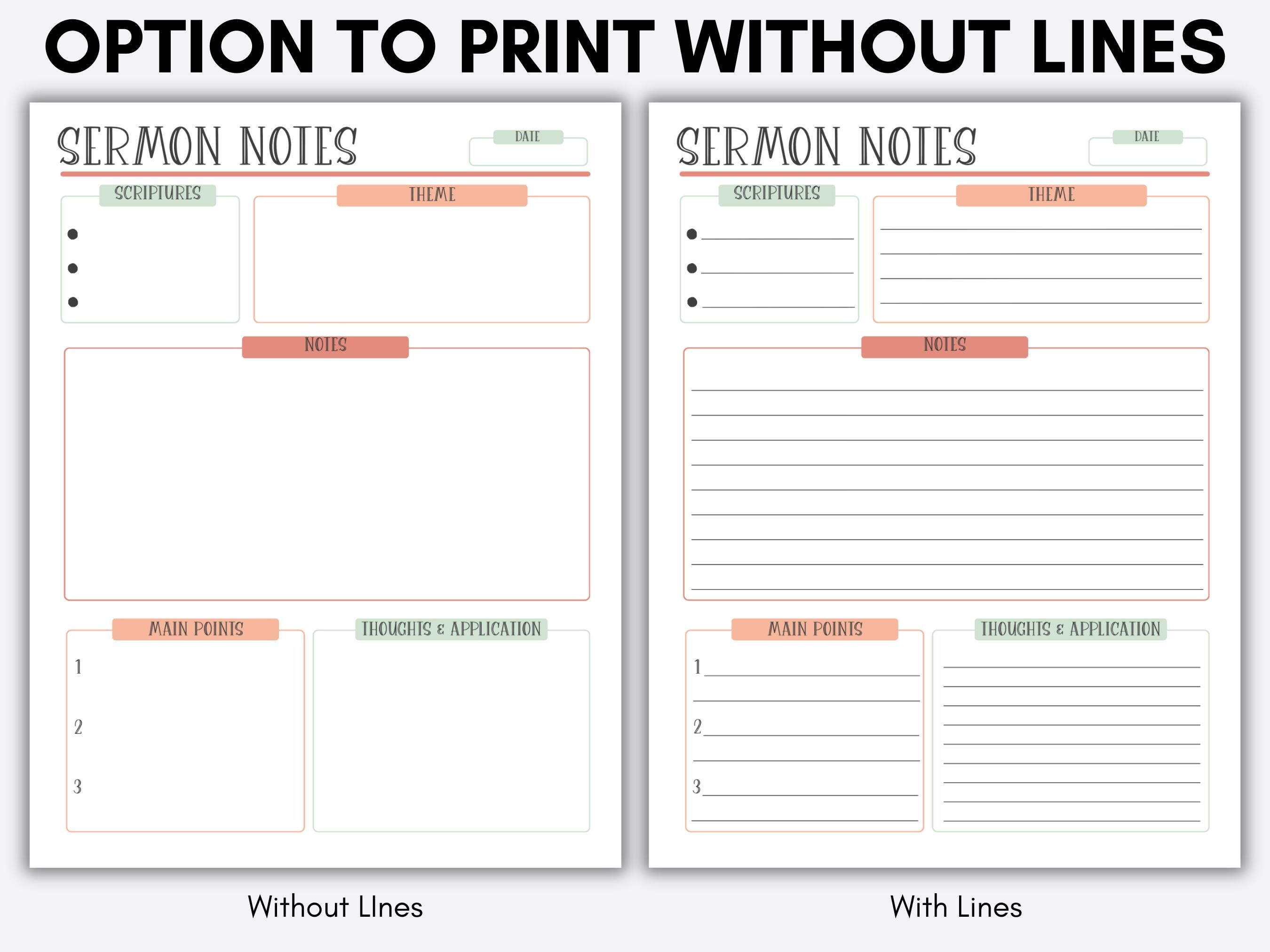 Sermon Notes Printable, Bible Study Template, Church Notes Journal ...