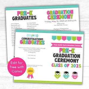 Pre-K Graduation Program Template, Graduation Program for Pre-K, Editable PreK Graduation Program, Instant Download