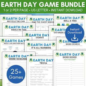 Earth Day Games Bundle, Earth Day Classroom Games, Office Party, Earth Day Activities, Earth Day Games for Kids, Adults & Teens