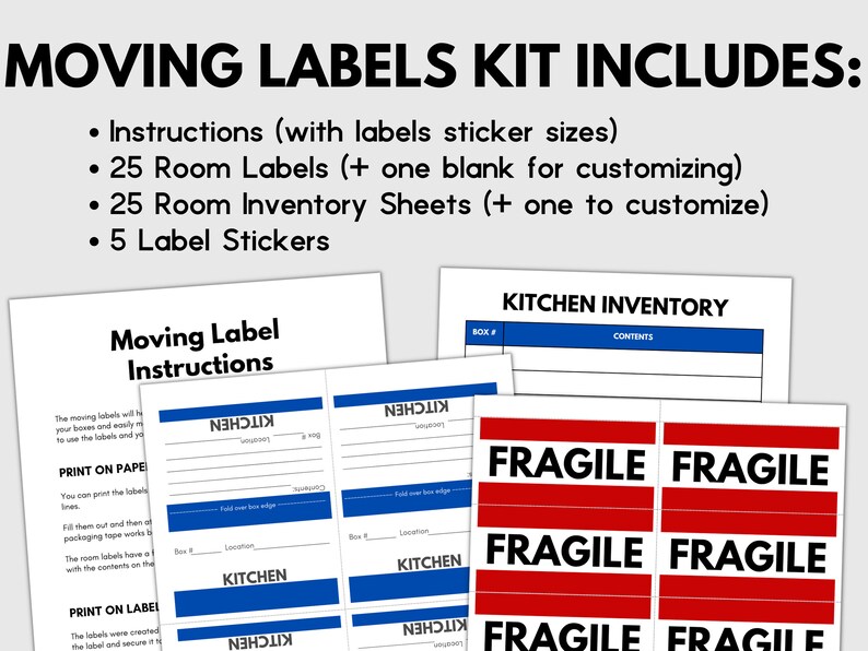 Moving Box Labels, Printable Moving Labels, Box Labels, Digital ...