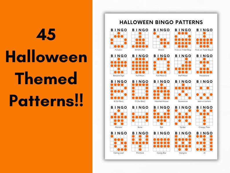 Halloween Bingo Patterns, Printable Halloween Bingo Game, Bingo Patterns Download, Fall Bingo Patterns, Bingo Winning Patterns image 2