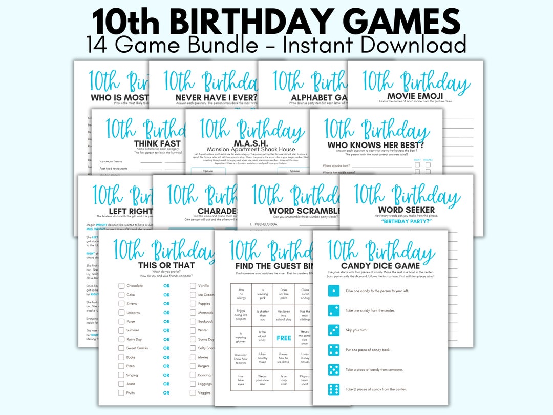 10th Birthday Party Games, 10 Year Old Party Games, Tenth Birthday ...