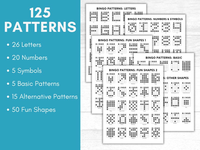 125 Bingo Patterns Printable, Bingo Winning Patterns, Bingo Shapes ...