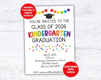 Editable Kindergarten Graduation Invitation, Kindergarten Graduation Announcement, Class Graduation Ceremony, Digital Kindergarten Invite