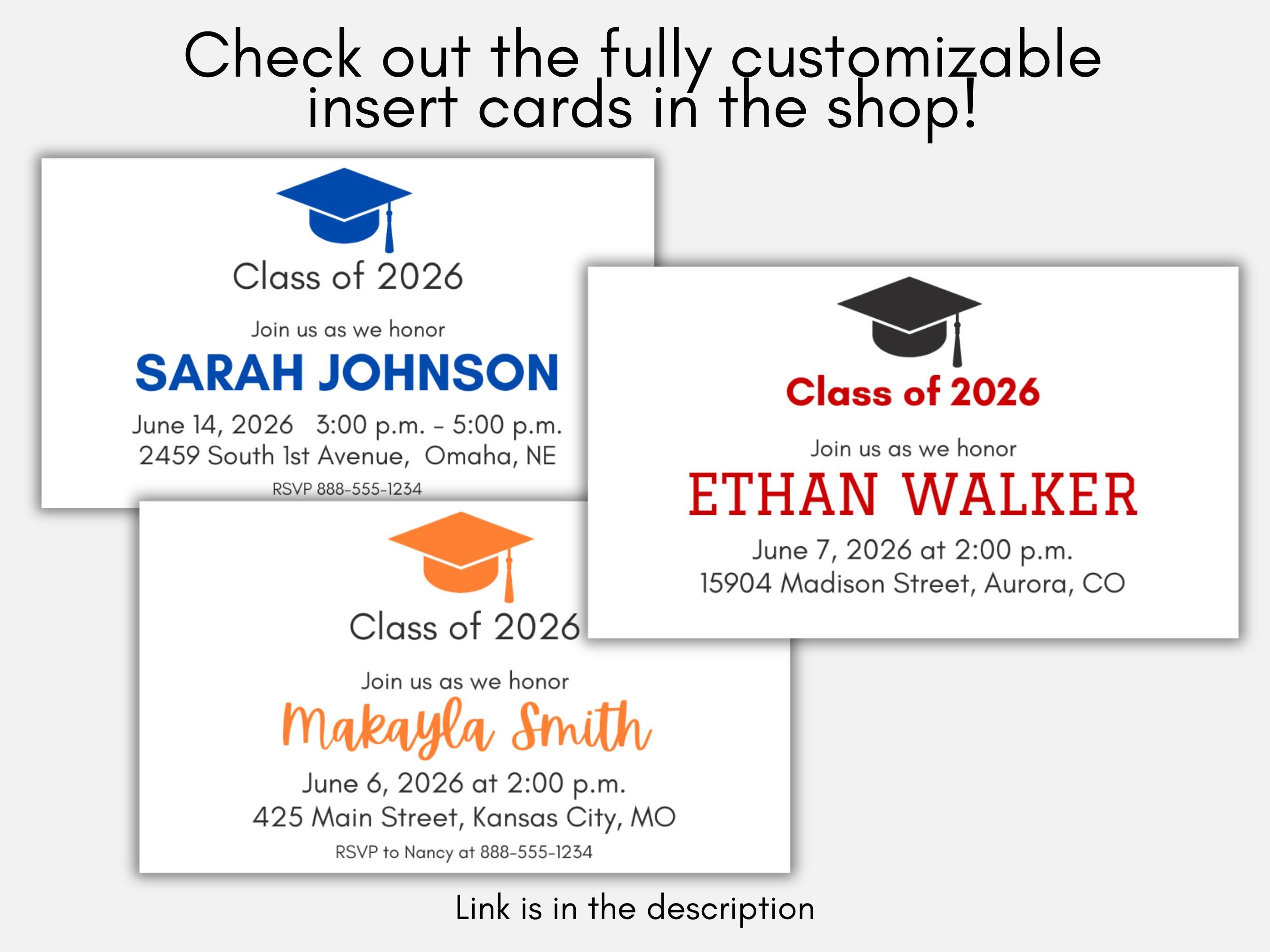 Printable Graduation Insert Card, Graduation Party Insert, Graduation ...