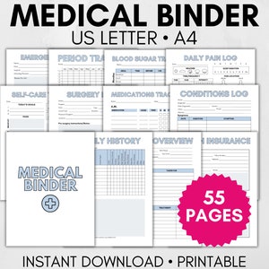Classeur médical à imprimer, agenda médical, agenda de soins de santé, agenda maladies chroniques, suivi de la santé, classeur de dossiers médicaux, carnet de santé