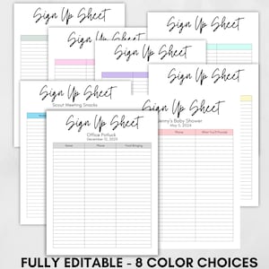 Editable Sign Up Sheet, Printable Sign Up Form, Sign Up List, Event Sign Up Sheet, Sign Up Template