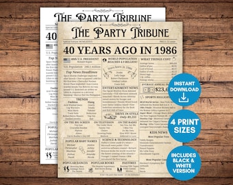 1986 Birthday Poster, 40th Birthday Newspaper, 1986 Newspaper Sign, 40th Birthday Sign, 40th birthday newspaper without photo, Born in 1986