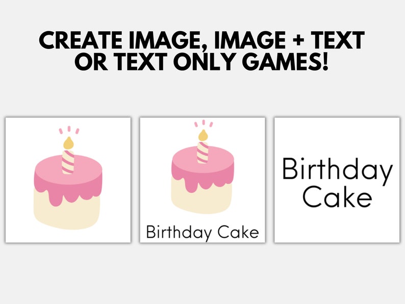 May include: A pink and white birthday cake with a single lit candle on top. The text "Birthday Cake" is written below the image.