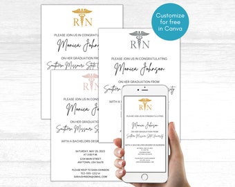 Nurse Graduation Invitation, Editable Nursing School Invitations, Registered Nurse Invitation, Digital Nurse Graduation Announcement