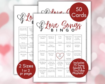 Love Songs Bingo, Love Songs Music Bingo, Valentine's Day Bingo, Galentine's Day Game, Anniversary Games, Bingo Games, Valentine Music Bingo