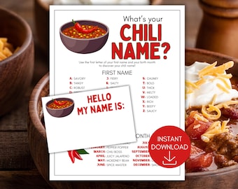 What's Your Chili Name Game, Chili Cookoff Party Game, Chili Cook-off Activities, Chili Cook-Off Game, Chility Party Game, Name Generator