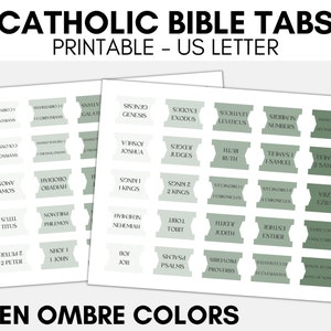 Printable Catholic Bible Tabs, Bible Tabs printable, DIY Bible Tabs, Green Bible Tabs, Catholic Bible Study, Books of the Bible Tabs