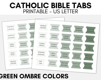 Printable Catholic Bible Tabs, Bible Tabs printable, DIY Bible Tabs, Green Bible Tabs, Catholic Bible Study, Books of the Bible Tabs