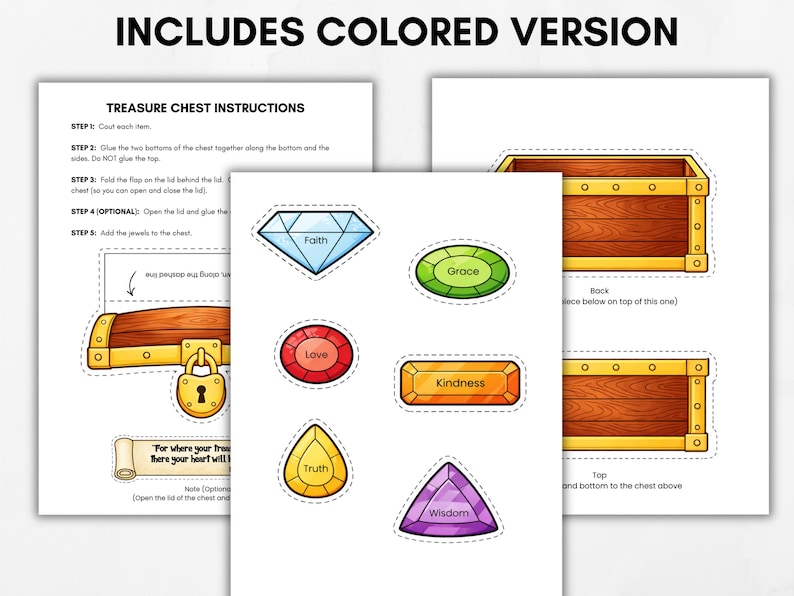 Treasures in Heaven Craft, Sunday School Activity, Bible Lesson for Kids, Coloring Page Activity, VBS Treasure Box Craft Idea image 3