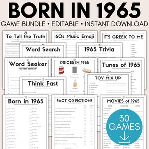 60th Birthday Party Games Bundle, Born in 1965 Games, 60th Birthday Games, 60th Birthday Games for Her, 1965 Birthday Games, Adult Games