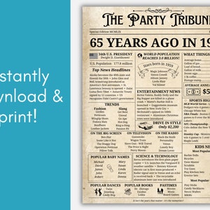 1959 Birthday Poster, 65th Birthday Newspaper, 1959 Newspaper Sign ...