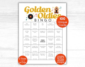 Golden Oldies Bingo, Golden Oldies Music Bingo, 50s Retro Bingo, 60s Bingo, Oldies Song Bingo, Music Bingo Playlist, 50s and 60s classics