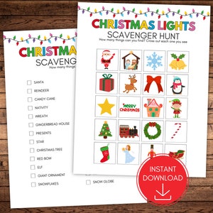 Christmas Lights Scavenger Hunt, Holiday Scavenger Hunt, Christmas Party Game, Christmas Game, Holiday Lights Game, Kids & Adult Games