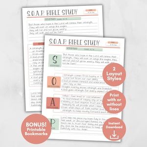 Plantilla de estudio bíblico SOAP, guía de estudio bíblico digital de descarga instantánea para mujeres, hoja de trabajo de estudio bíblico, plantilla del método SOAP