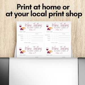 Wine Tasting Score Card, Wine Party Card, Wine Tasting Card, Wine ...