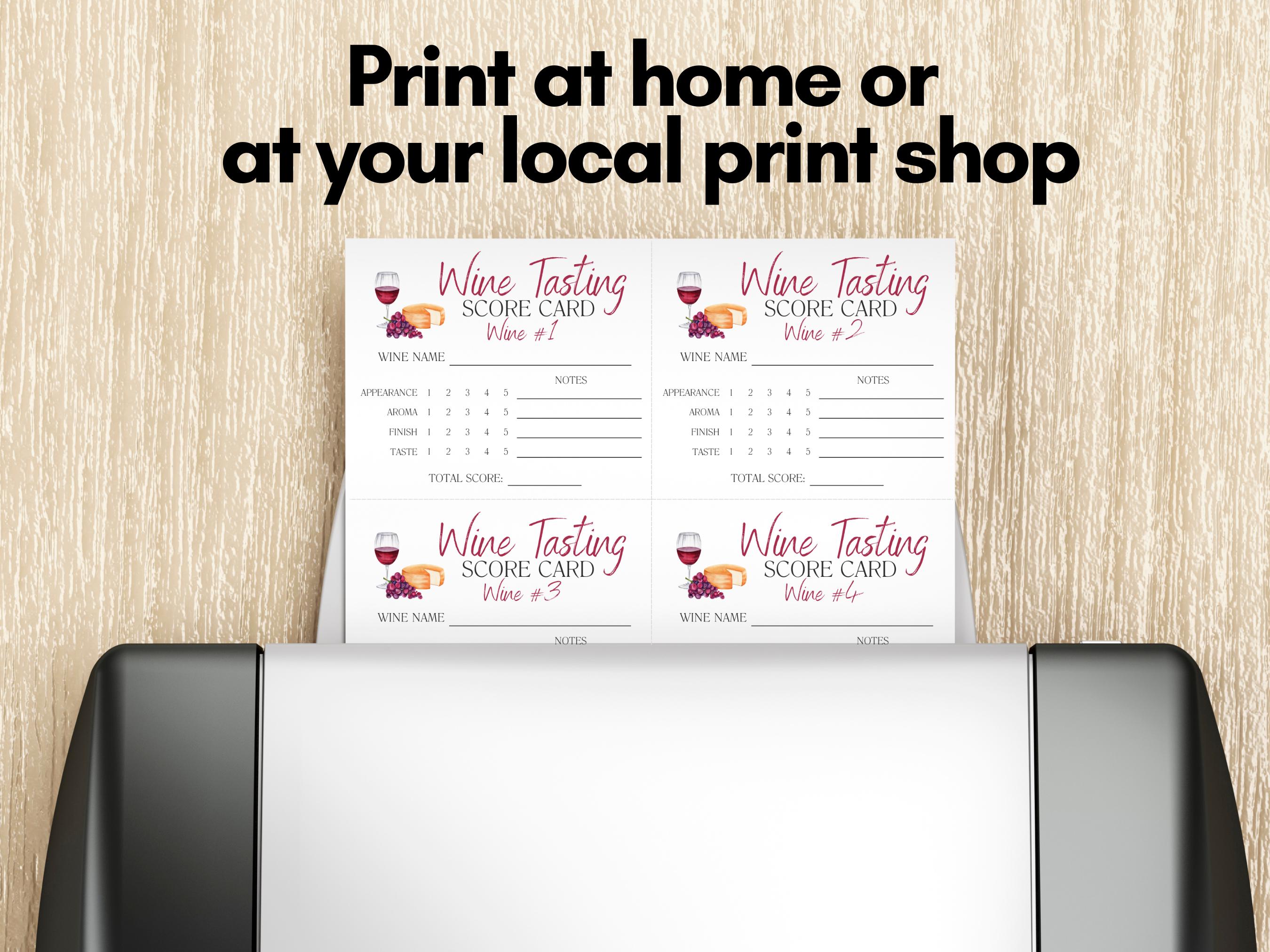 Wine Tasting Score Card, Wine Party Card, Wine Tasting Card, Wine ...