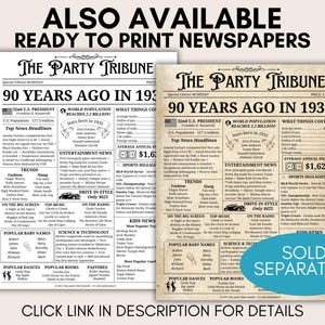 1935 Birthday Newspaper, 1935 Birthday Poster, 90th Birthday Gift, 1935 ...
