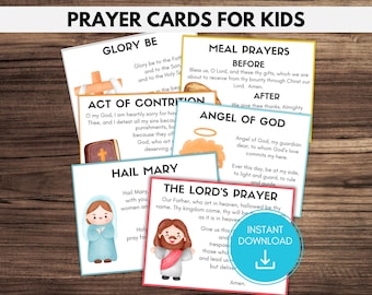 Catholic Prayer Cards for Kids, Children's Prayer Cards, Kids Hail Mary, Kids Our Father, Guardian Angel Prayer, Common Catholic Prayers