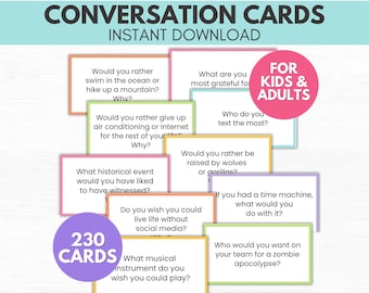 Conversation Cards Printable, Conversation Starters, Family Conversation Starters, Icebreaker Questions, Fun Games for Kids, Road Trip Game