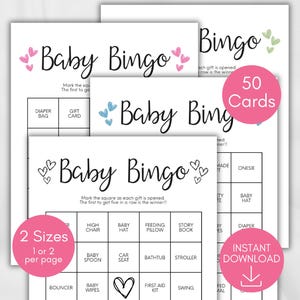 Baby Shower Bingo Cards, 50 Prefilled Baby Bingo Game Cards, Baby Gift Bingo Game, Minimalist Baby Shower Bingo, Baby Shower Gift Bingo Game